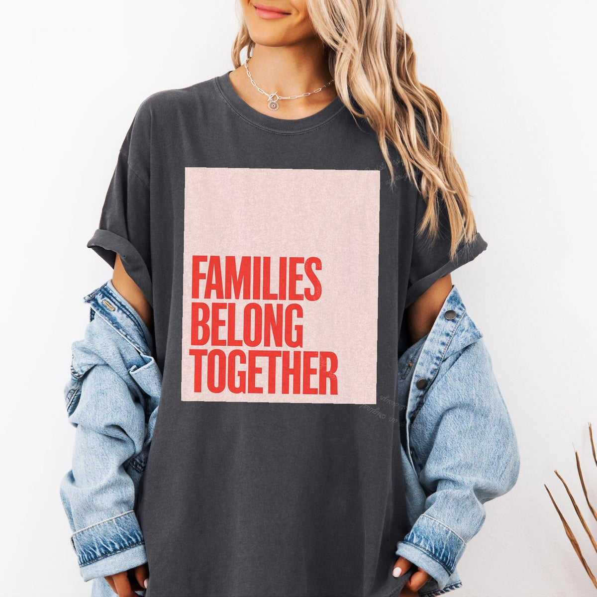 Families Belong Together Red Pink Care & Resist progressive t-shirt in Graphite