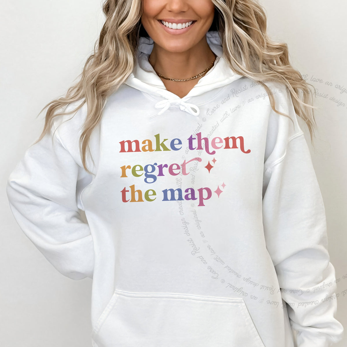 Make Them Regret the Map Care & Resist Gildan hoodie in White