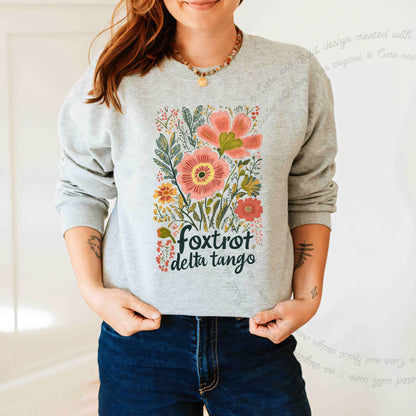 Foxtrot Delta Tango Care & Resist Gildan crewneck sweatshirt in Sport Grey