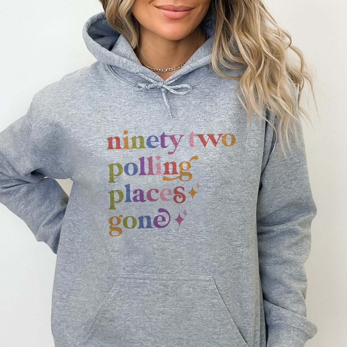 Ninety Two Polling Places Gone Care & Resist Gildan hoodie in Sport Grey