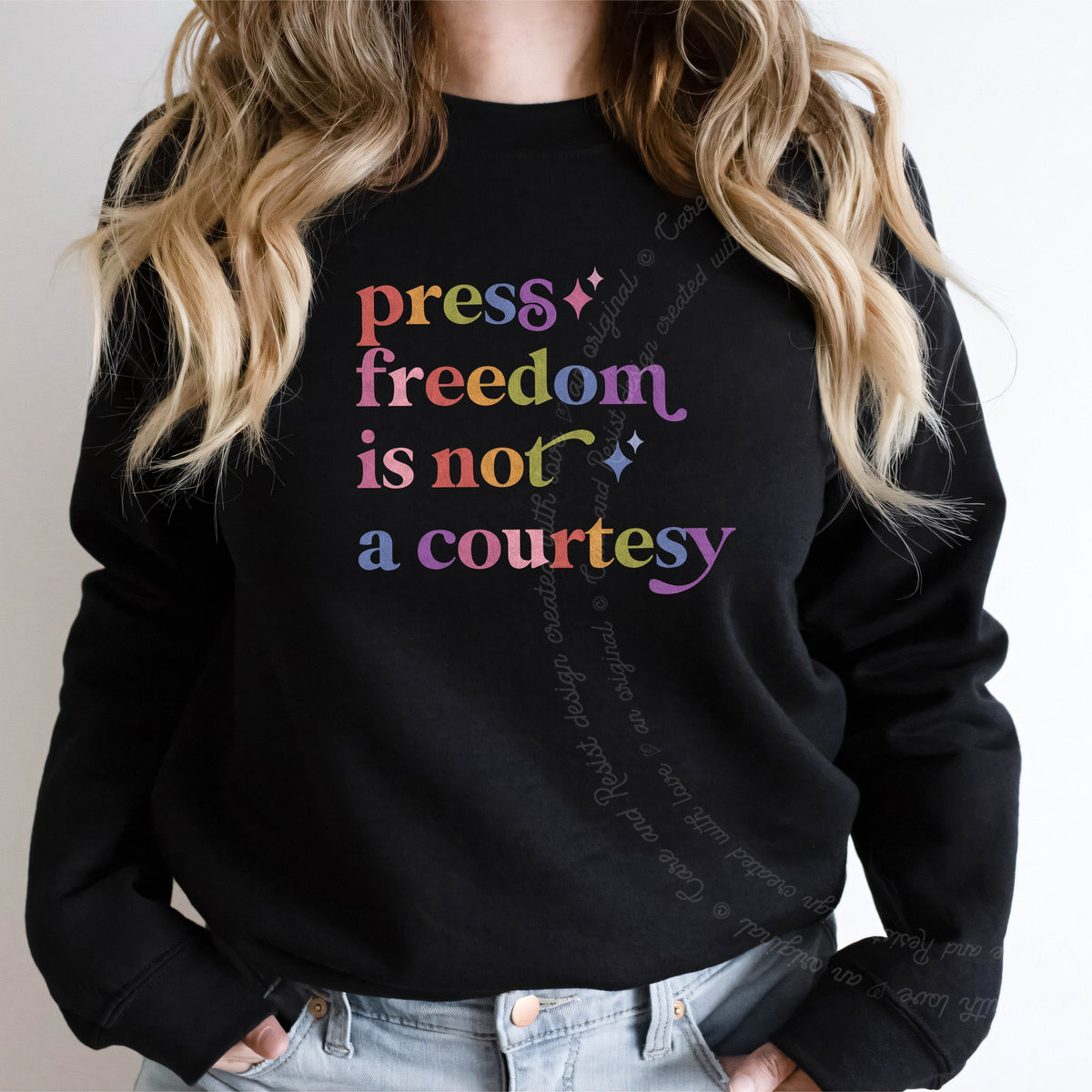 Press Freedom is not a Courtesy Care & Resist Gildan crewneck sweatshirt in Black