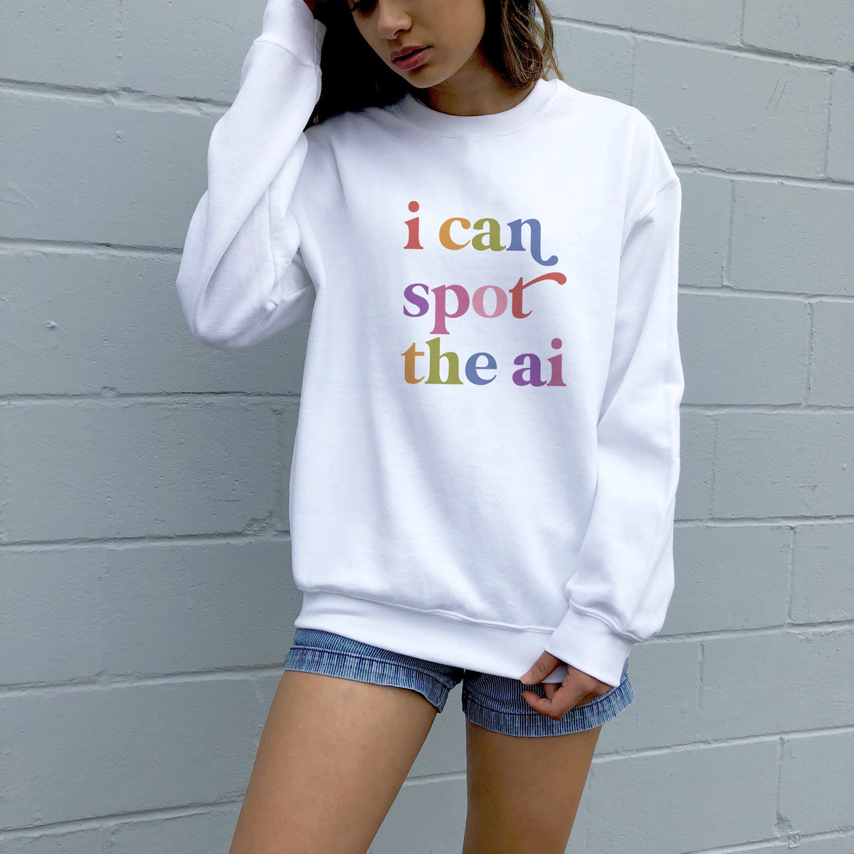 I Can Spot the Ai Care & Resist Gildan crewneck sweatshirt in White