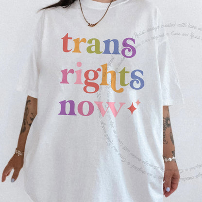 Trans Rights Now Care & Resist rainbow Comfort Colors tee, White