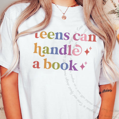 Teens Can Handle a Book Care & Resist rainbow tee