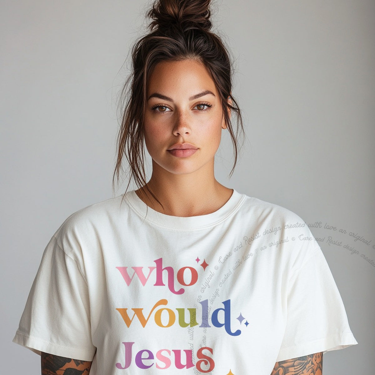 Who Would Jesus Deport? Care & Resist progressive t-shirt in White