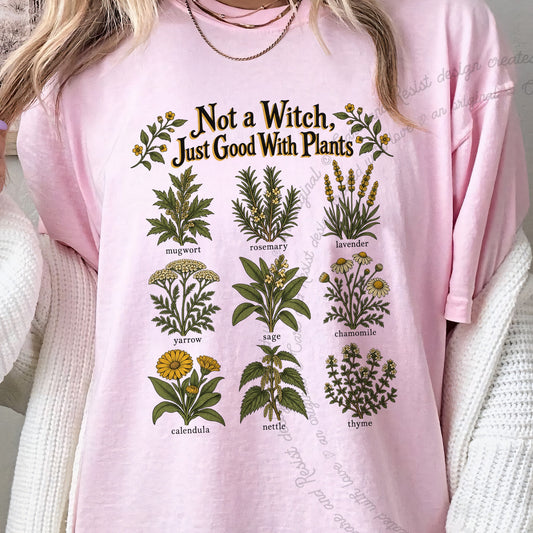 Not a Witch Just Good With Plants Care & Resist progressive t-shirt in Blossom