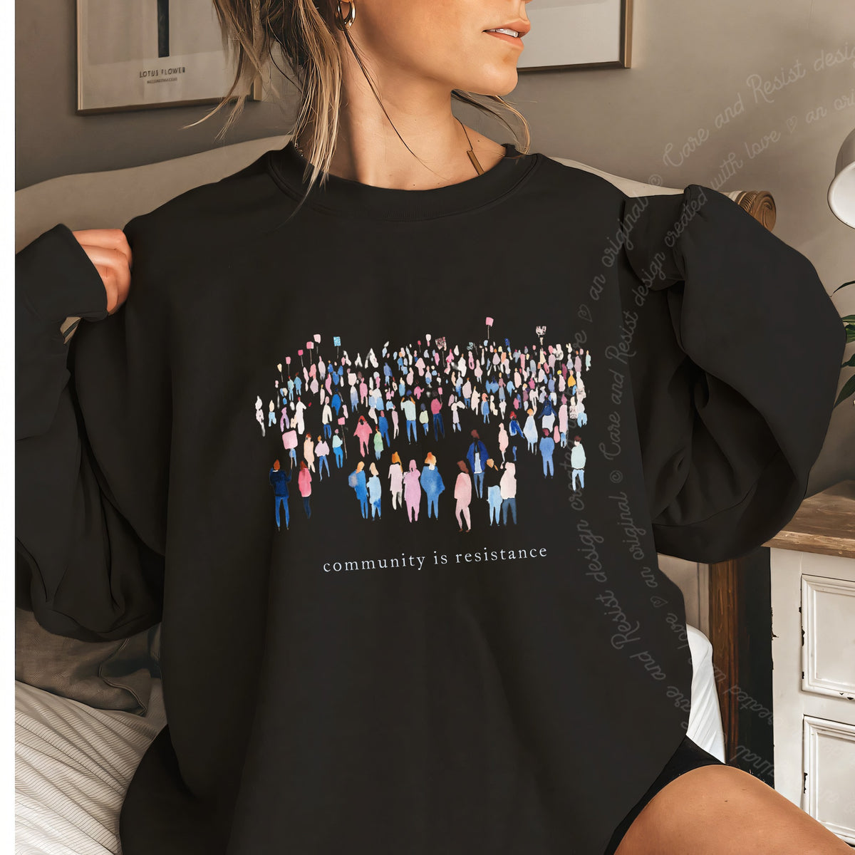 Community Is Resistance People Care & Resist Gildan crewneck sweatshirt in Black