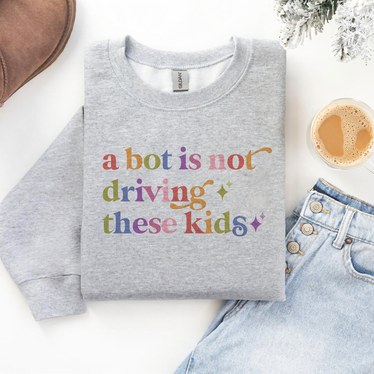 A Bot is not Driving These Kids Care & Resist Gildan crewneck sweatshirt in Sport Grey