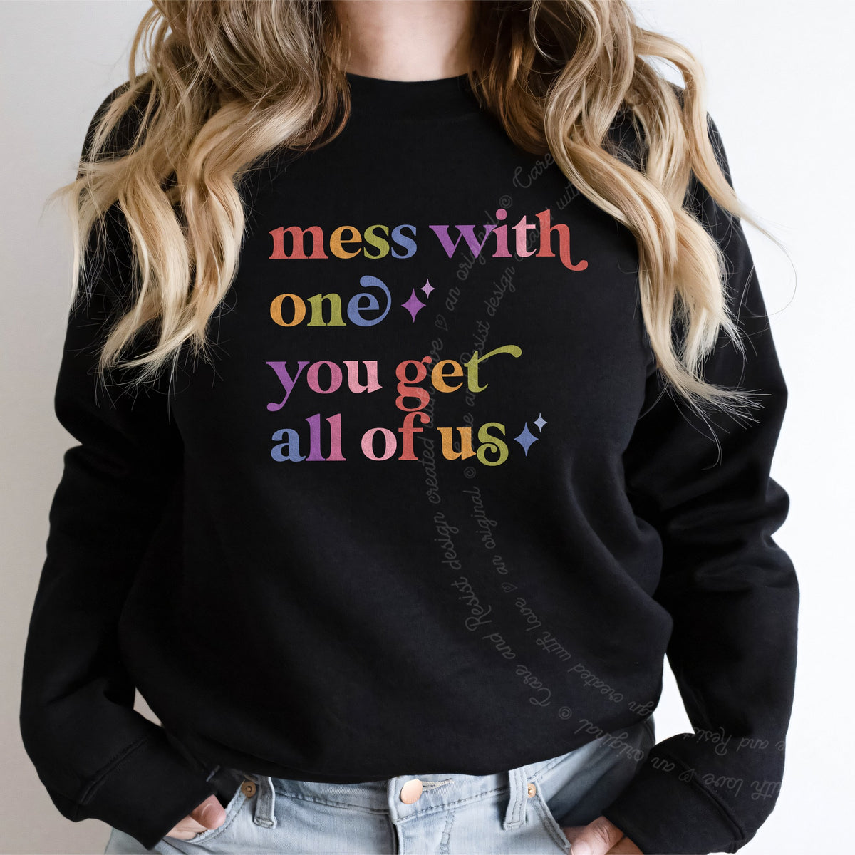Mess With One You Get All of Us Care & Resist Gildan crewneck sweatshirt in Black