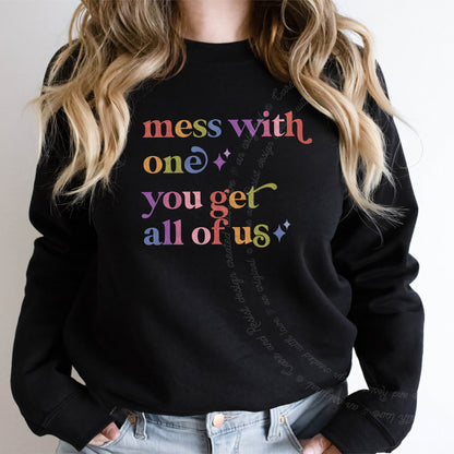 Mess With One You Get All of Us Care & Resist Gildan crewneck sweatshirt in Black