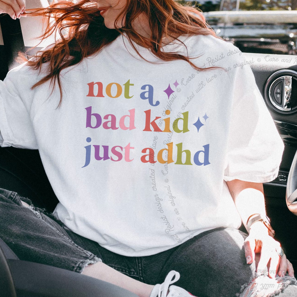 Not a Bad Kid Just Adhd Care & Resist tee in White