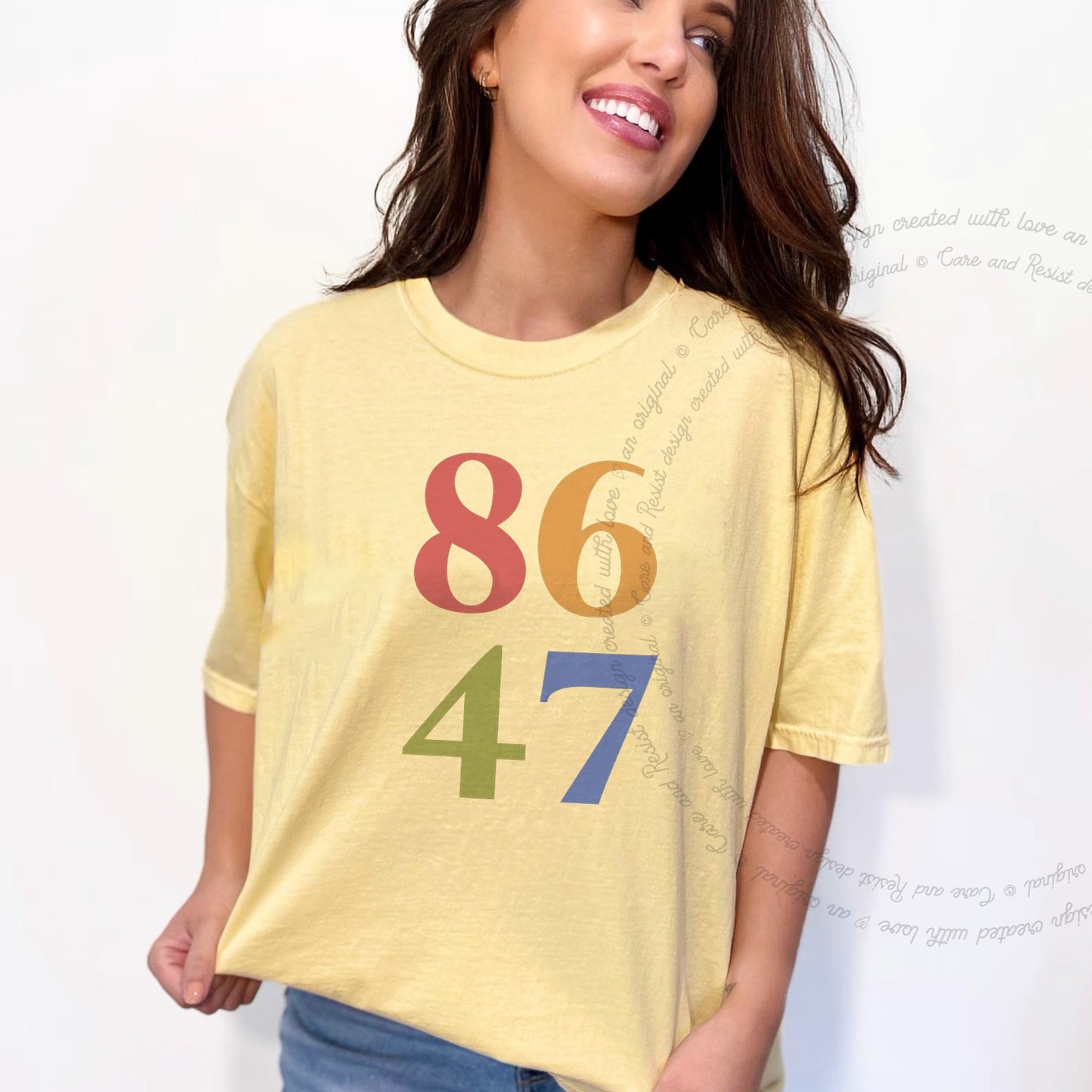 86 47 Care & Resist rainbow Comfort Colors tee, Banana