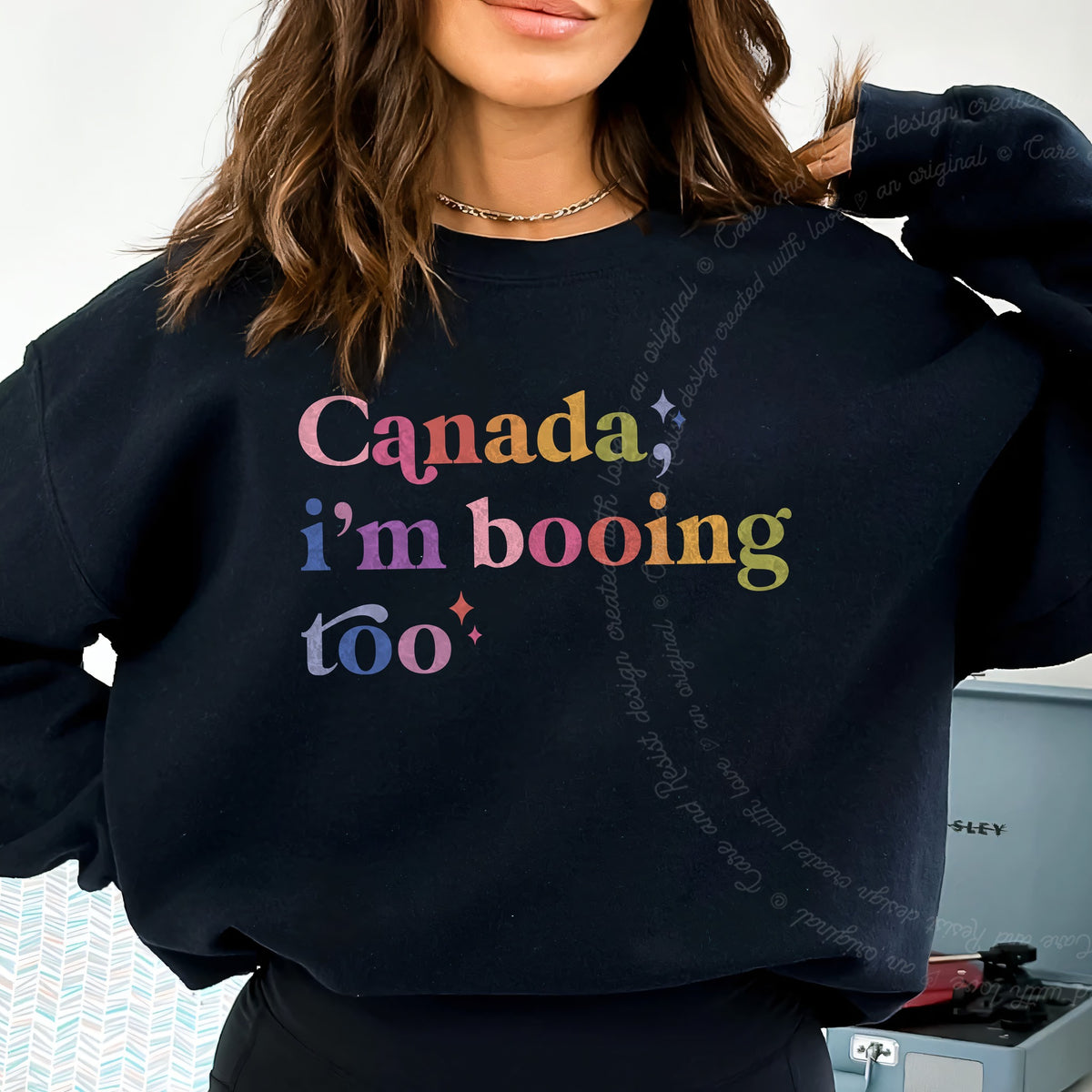 Canada, I'm Booing Too Care & Resist Gildan crewneck sweatshirt in Black