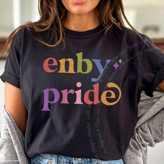 Enby Pride Care & Resist progressive t-shirt in Black