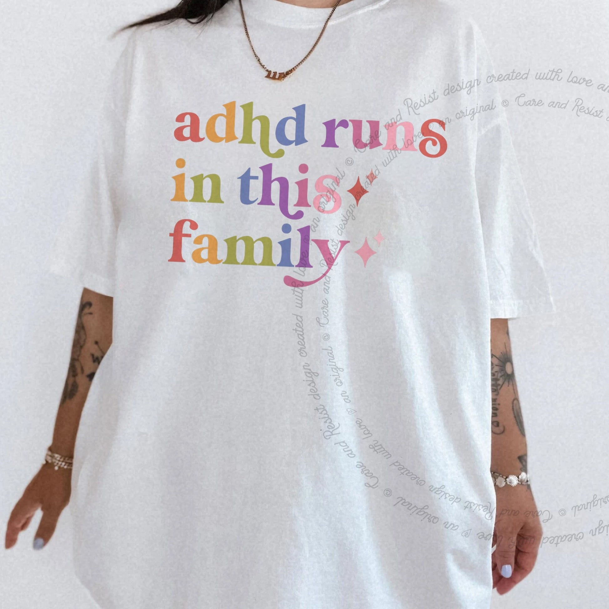 Adhd Runs in This Family Care & Resist rainbow tee