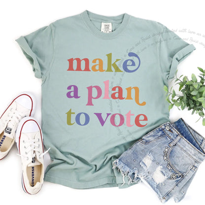 Make a Plan to Vote Care & Resist rainbow Comfort Colors tee, Bay