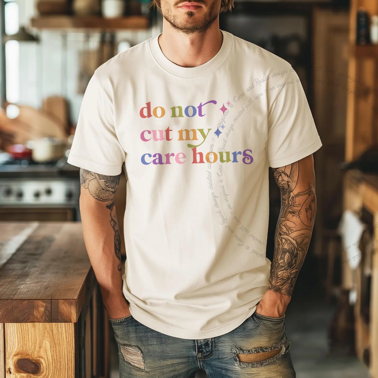 Do not Cut My Care Hours Care & Resist rainbow Comfort Colors tee, Ivory