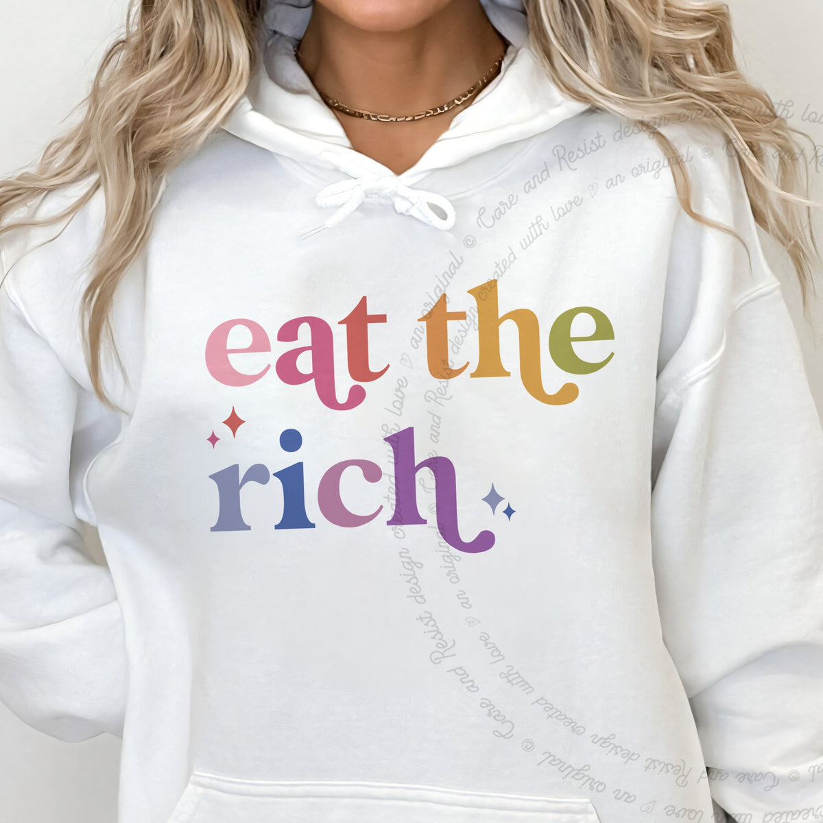 Eat the Rich Care & Resist Gildan hoodie in White