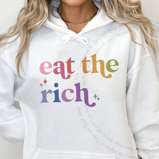 Eat the Rich Care & Resist Gildan hoodie in White
