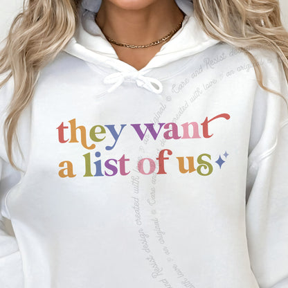 They Want a List of Us Care & Resist Gildan hoodie in White