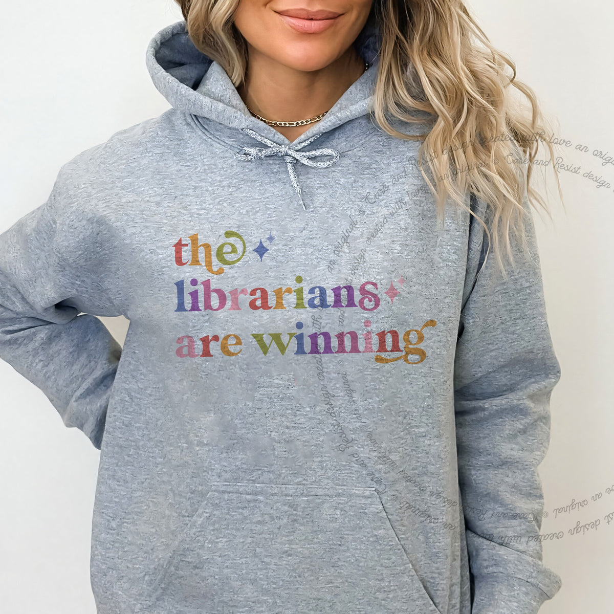 The Librarians are Winning Care & Resist Gildan hoodie in Sport Grey