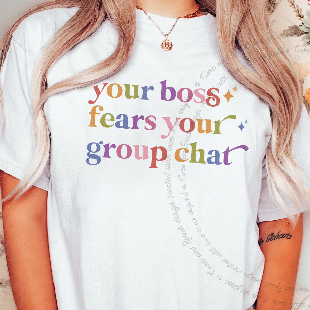 Your Boss Fears Your Group Chat Care & Resist progressive t-shirt in White