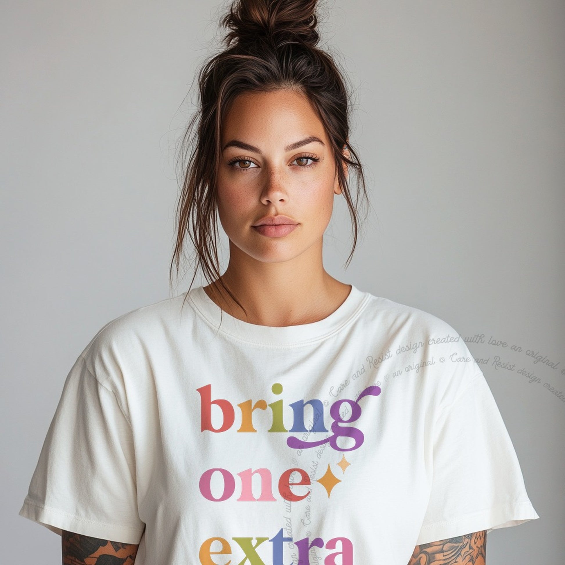 Bring One Extra Care & Resist rainbow tee