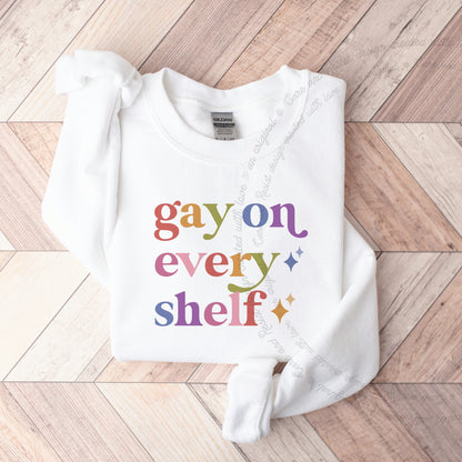 Gay on Every Shelf Care & Resist Gildan crewneck sweatshirt in White