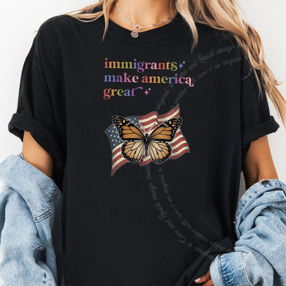 Immigrants Make America Great Care & Resist rainbow Comfort Colors tee, Black