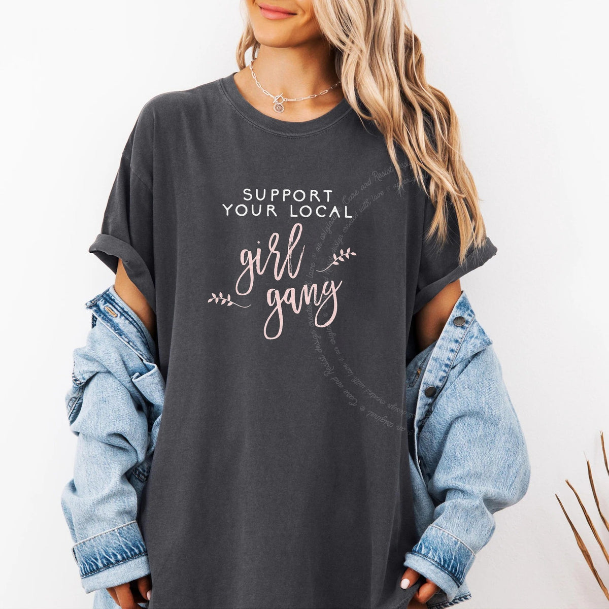 Support Your Local Girl Gang Care & Resist progressive t-shirt in Graphite