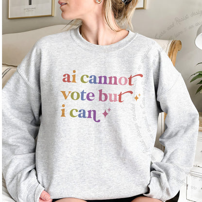 Ai Cannot Vote but I Can Care & Resist Gildan crewneck sweatshirt in Sport Grey