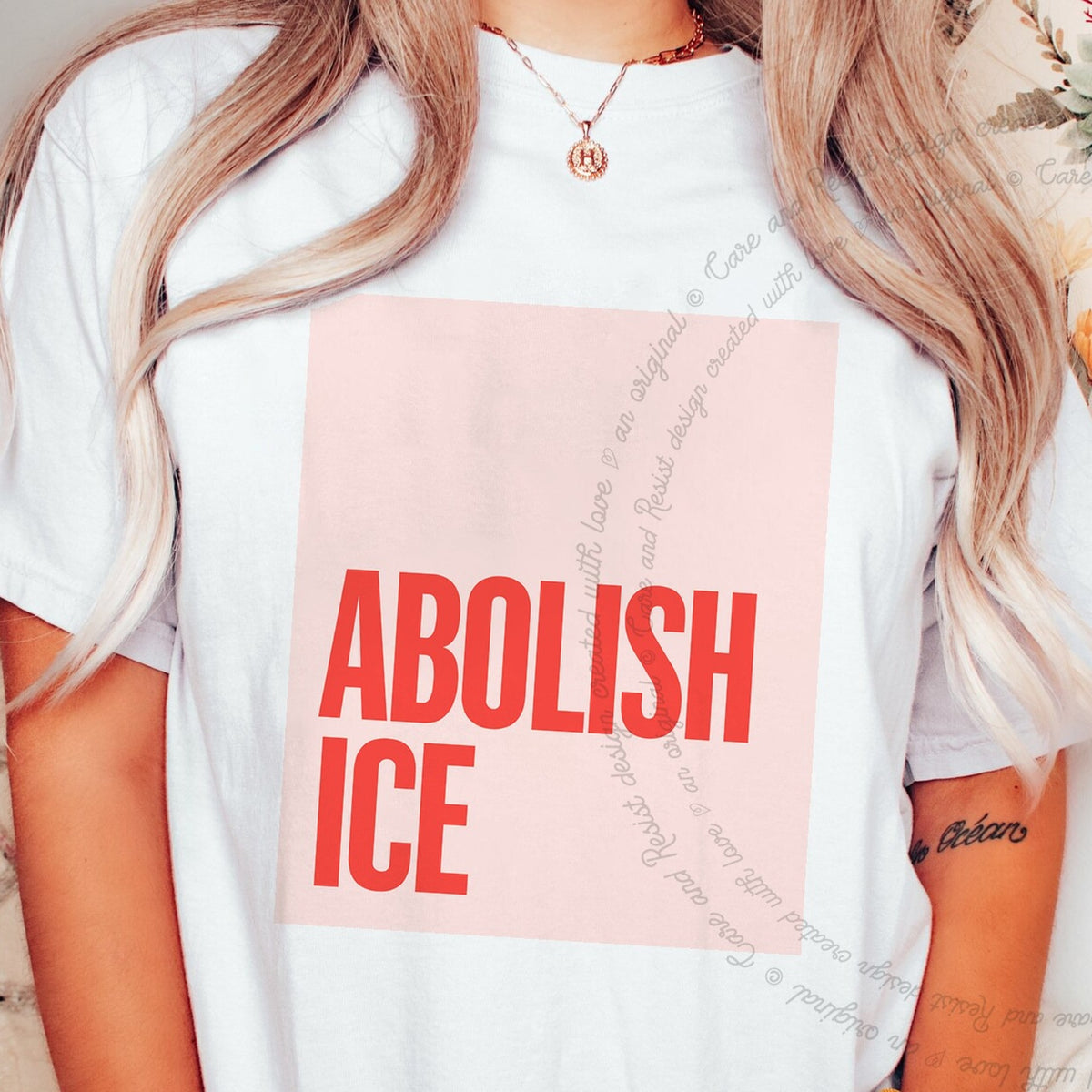 Abolish ICE Care & Resist progressive t-shirt in White