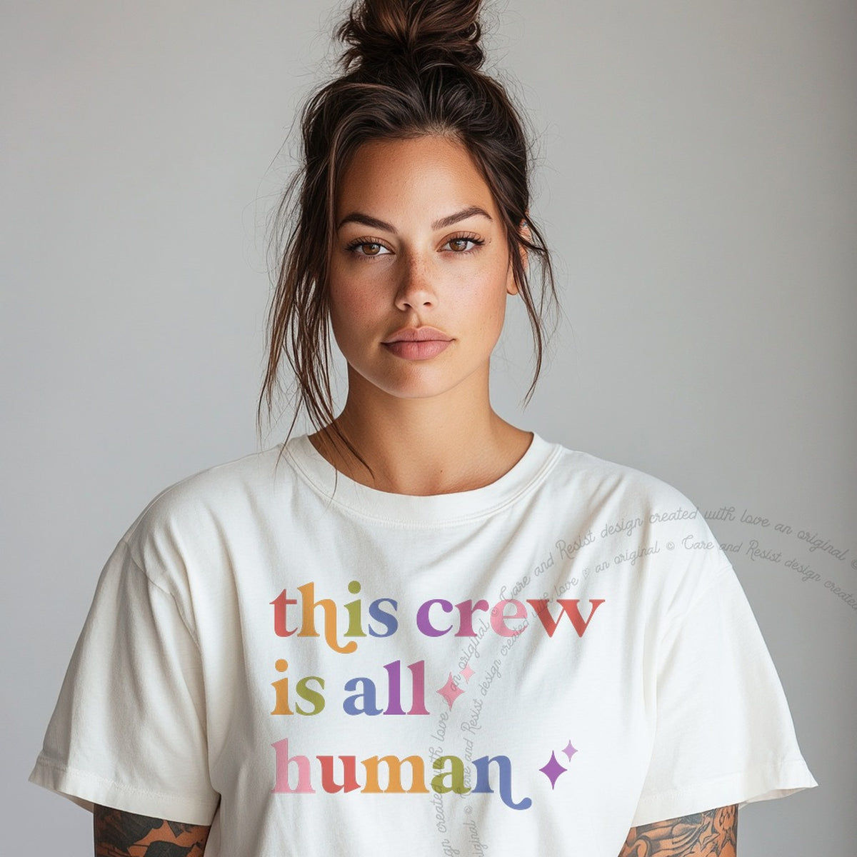 This Crew is All Human Care & Resist progressive t-shirt in White