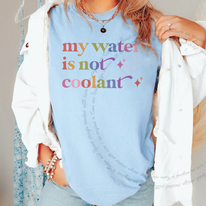 My Water is not Coolant Care & Resist rainbow Comfort Colors tee, Chambray