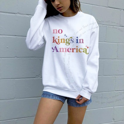 No Kings in America Care & Resist Gildan crewneck sweatshirt in White