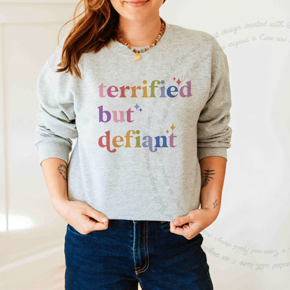Terrified but Defiant Care & Resist Gildan crewneck sweatshirt in Sport Grey