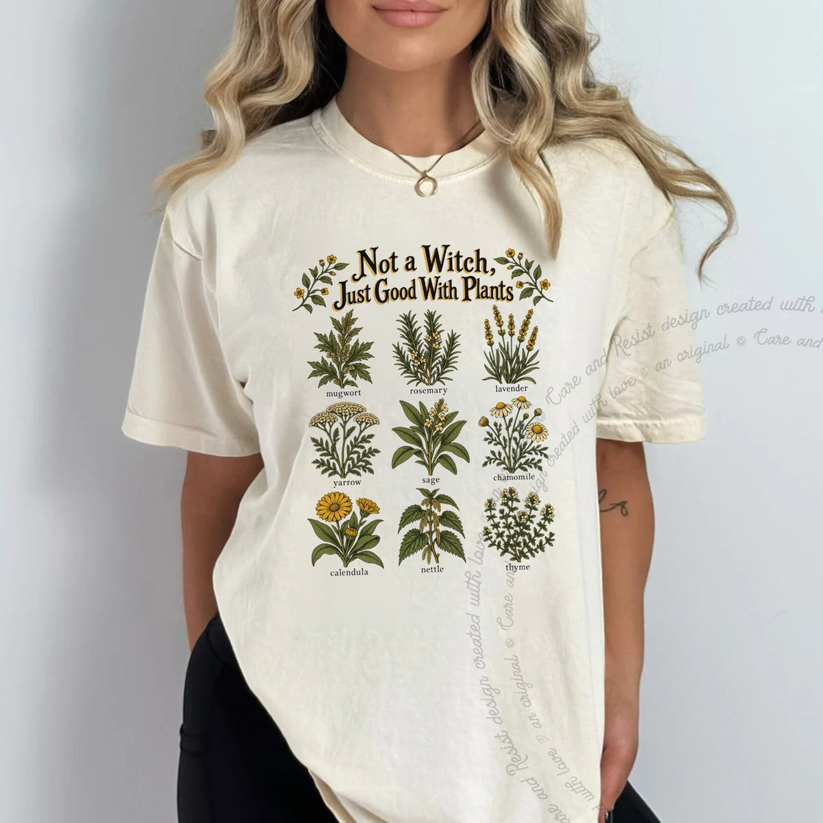 Not a Witch Just Good With Plants Care & Resist progressive t-shirt in Ivory