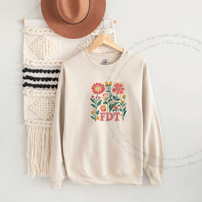FDT Floral Care & Resist Gildan crewneck sweatshirt in Sand