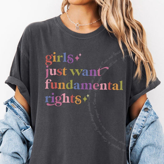 Girls Just Want Fundamental Rights Care & Resist rainbow Comfort Colors tee, Graphite
