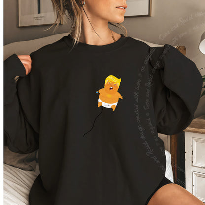 Trump Baby Blimp Care & Resist Gildan crewneck sweatshirt in Black