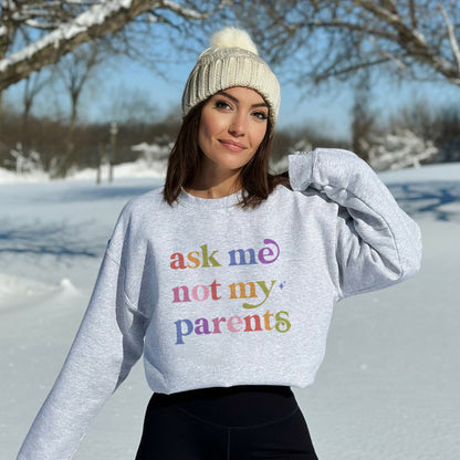 Ask Me not My Parents Care & Resist Gildan crewneck sweatshirt in Sport Grey