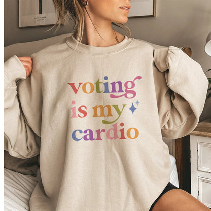 Voting is My Cardio Care & Resist Gildan crewneck sweatshirt in Sand
