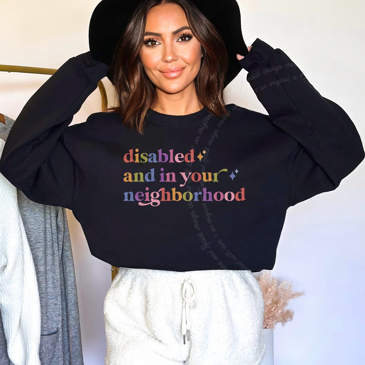 Disabled and in Your Neighborhood Care & Resist Gildan crewneck sweatshirt in Black