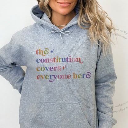 The Constitution Covers Everyone Here Care & Resist Gildan hoodie in Sport Grey