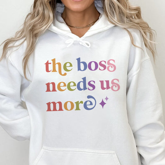 The Boss Needs Us More Care & Resist Gildan hoodie in White