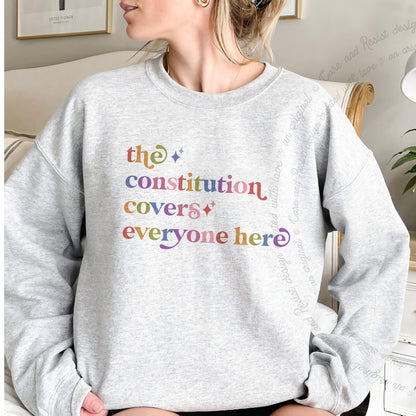 The Constitution Covers Everyone Here Care & Resist Gildan crewneck sweatshirt in Sport Grey