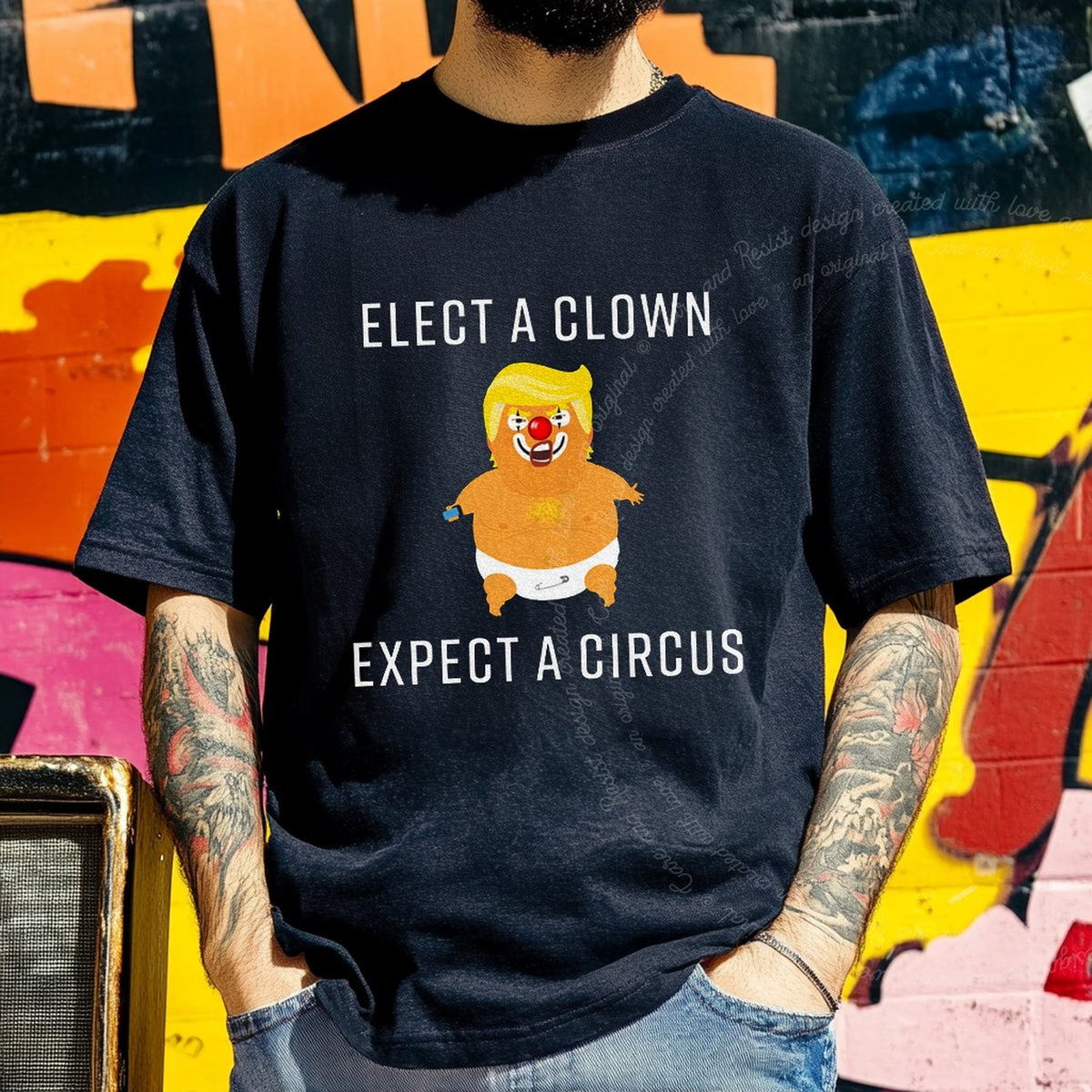 Elect a Clown Expect a Circus Trump Care & Resist progressive t-shirt in Black