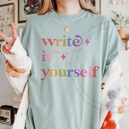 Write It Yourself Care & Resist rainbow Comfort Colors tee, Bay