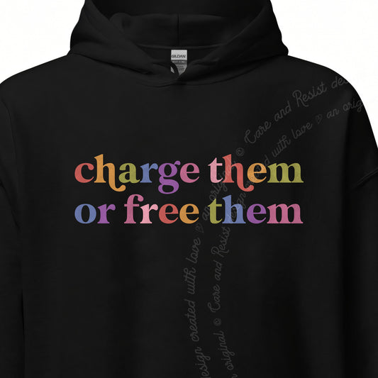 Charge Them or Free Them Care & Resist Gildan hoodie in Black