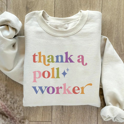Thank a Poll Worker Care & Resist Gildan crewneck sweatshirt in Sand